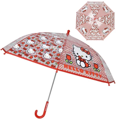 Deštník dětský Hello Kitty červený průhledný 68x85cm automatický Deštník dětský Hello Kitty červený průhledný 68x85cm automatický