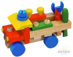 Detoa DŘEVO Auto montážní tahací set se 3 nástroji k sestavení (dřevěná hračka)