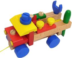 Detoa DŘEVO Auto montážní tahací set se 3 nástroji k sestavení (dřevěná hračka)