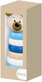 Detoa DŘEVO Baby pyramida navlékací věžička medvídek rmodrá