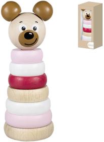 Detoa DŘEVO Baby pyramida navlékací věžička medvídek růžová