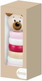 Detoa DŘEVO Baby pyramida navlékací věžička medvídek růžová