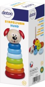 Detoa DŘEVO Baby pyramida navlékací věžička pejsek duhová
