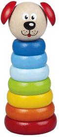 Detoa DŘEVO Baby pyramida navlékací věžička pejsek duhová