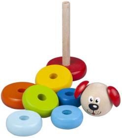 Detoa DŘEVO Baby pyramida navlékací věžička pejsek duhová