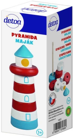 Detoa DŘEVO Baby pyramida navlékací věžička s barevnými kroužky Maják