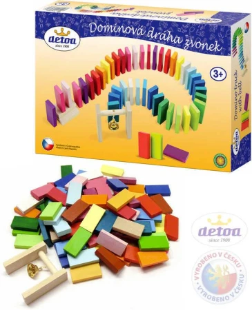 Detoa DŘEVO Dráha dominová zvonek set 95 kamenů se zvonečkem Detoa DŘEVO Dráha dominová zvonek set 95 kamenů se zvonečkem