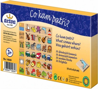 Detoa DŘEVO Hra Co kam patří? 36 dílků obrázková skádačka v krabici