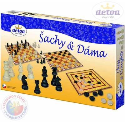 Detoa DŘEVO Hra Šachy a dáma 2v1 (společenská hra)