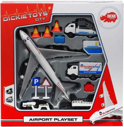 Dickie Letiště hrací set airport letadlo + 3 auta s doplňky kov v krabici