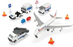 Dickie Letiště hrací set airport letadlo + 3 auta s doplňky kov v krabici