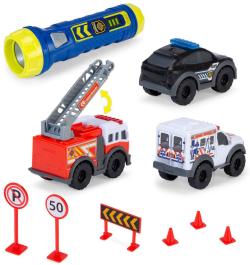 Dickie Mikro záchranářská vozidla 3ks s baterkou a doplňky na baterie Světlo