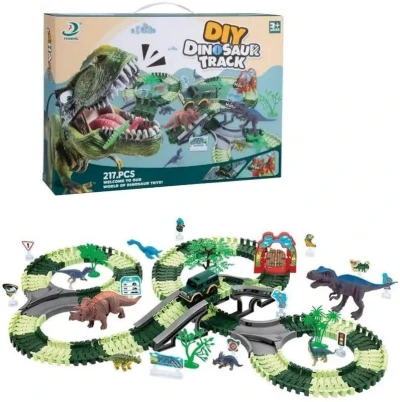 Dino dráha variabilní 217ks herní set s autíčkem a dinosaury na baterie Dino dráha variabilní 217ks herní set s autíčkem a dinosaury na baterie