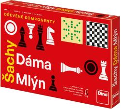 Dino DŘEVO Hra Šachy, Dáma, Mlýn 3v1 (společenská hra)