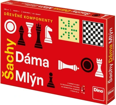 Dino DŘEVO Hra Šachy, Dáma, Mlýn 3v1 (společenská hra) Dino DŘEVO Hra Šachy, Dáma, Mlýn 3v1 (společenská hra)