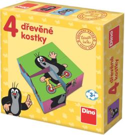 Dino DŘEVO Kostky obrázkové Krtek (Krteček) 4ks kubus (dřevěná hračka)
