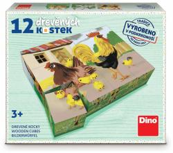 Dino DŘEVO Kubus Domácí zvířátka retro obrázkové kostky set 12ks