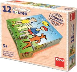 Dino DŘEVO Kubus Pejsek a kočička obrázkové kostky set 12ks