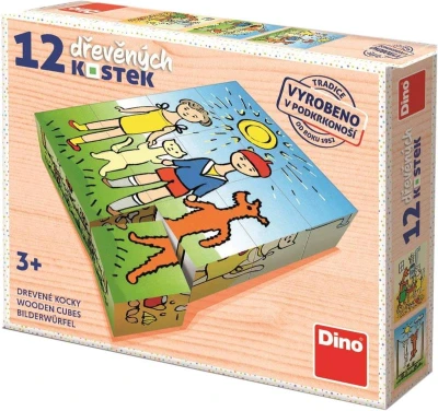 Dino DŘEVO Kubus Pejsek a kočička obrázkové kostky set 12ks Dino DŘEVO Kubus Pejsek a kočička obrázkové kostky set 12ks