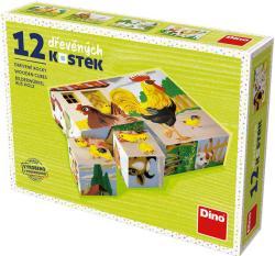 Dino DŘEVO Kubus set 12ks Domácí zvířátka obrázkové kostky