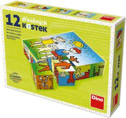 Dino DŘEVO Kubus set 12ks Pejsek a kočička obrázkové kostky