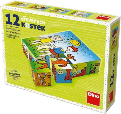 Dino DŘEVO Kubus set 12ks Pejsek a kočička obrázkové kostky