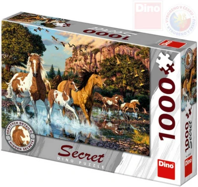 Dino Puzzle 1000 dílků Koně skrytá tajemství 66x47cm skládačka v krabici Dino Puzzle 1000 dílků Koně skrytá tajemství 66x47cm skládačka v krabici