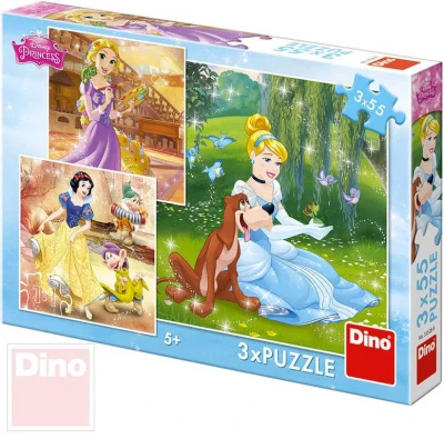 Dino Puzzle 3x55 dílků Princezny 18x18cm skládačka 3v1 v krabici