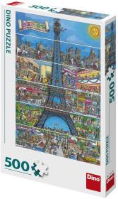 Dino Puzzle 500 dílků Paříž Eiffelova věž kreslená 33x47cm skládačka v krabici