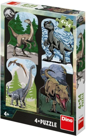 Dino Puzzle Jurský svět 4x54 dílků 13x19cm skládačka Dino Puzzle Jurský svět 4x54 dílků 13x19cm skládačka