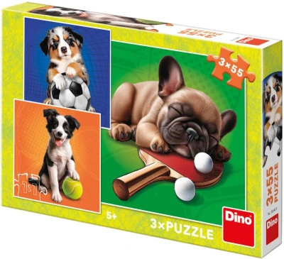 Dino Puzzle Psí sportovci 3x55 dílků 18x18cm skládačka Dino Puzzle Psí sportovci 3x55 dílků 18x18cm skládačka
