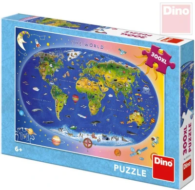 Dino Puzzle XL 300 dílků Mapa světa dětská 47x33cm skládačka v krabici Dino Puzzle XL 300 dílků Mapa světa dětská 47x33cm skládačka v krabici
