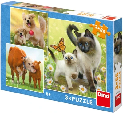 Dino Puzzle Zvířátka rodinka 3x55 dílků 18x18cm skládačka Dino Puzzle Zvířátka rodinka 3x55 dílků 18x18cm skládačka