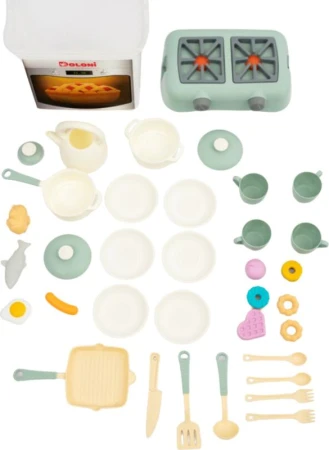 Doloni Dětská kuchyňka set tyrkysová - 34ks příslušenství 28cm x 19,5cm x 31,5cm
