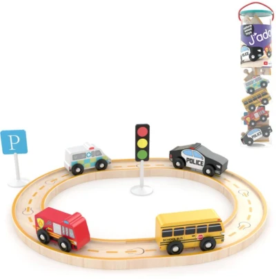 DŘEVO Autíčka městská vozidla 4ks set s dráhou (dřevěná hračka) DŘEVO Autíčka městská vozidla 4ks set s dráhou (dřevěná hračka)