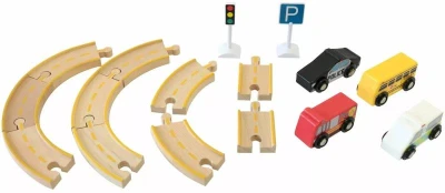 DŘEVO Autíčka městská vozidla 4ks set s dráhou (dřevěná hračka)