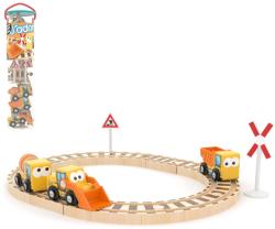 DŘEVO Autíčka pracovní stroje 3ks set s kolejemi (dřevěná hračka)