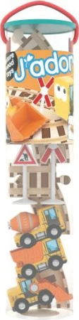DŘEVO Autíčka pracovní stroje 3ks set s kolejemi (dřevěná hračka)
