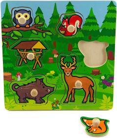 DŘEVO Baby vkládačka lesní zvířátka puzzle s úchyty (dřevěná hračka)