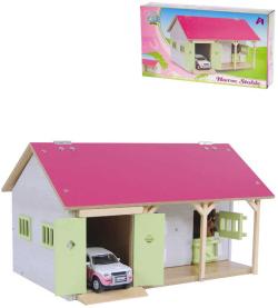 DŘEVO Farma stáj pro koně 34x22x19cm s garáží (dřevěná hračka)