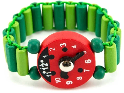DŘEVO Hodinky barevné veselé náramkové 7cm 4 druhy (dřevěná hračka)