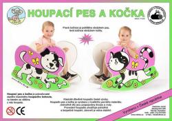 DŘEVO Houpací pes a kočka 2v1 dětské houpadlo 78x30,5x55cm