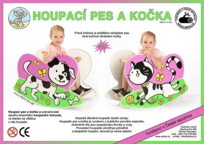 DŘEVO Houpací pes a kočka 2v1 dětské houpadlo 78x30,5x55cm