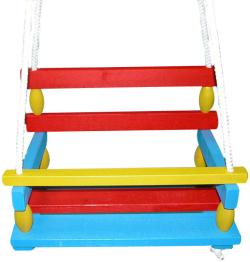 DŘEVO Houpačka dětská 39x30cm závěsná barevná se zábranou dřevěná