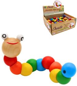 DŘEVO Housenka barevná 19cm (dřevěná hračka)