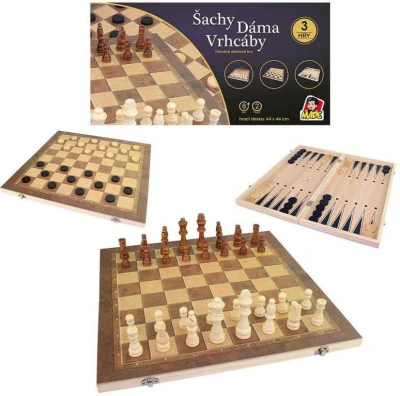 DŘEVO Hra šachy dáma backgamon 3v1 (společenská hra) DŘEVO Hra šachy dáma backgamon 3v1 (společenská hra)