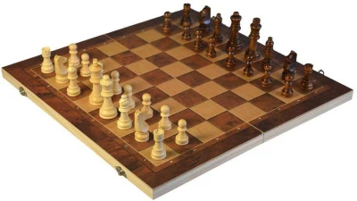 DŘEVO Hra šachy dáma backgamon 3v1 (společenská hra)