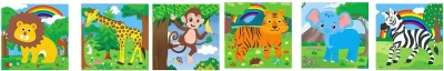 DŘEVO Kostky baby skládací obrázkové zvířátka kubus na desce