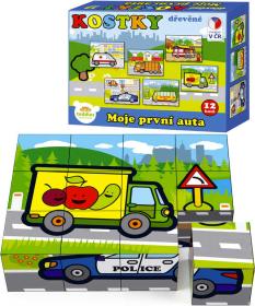 DŘEVO Kostky obrázkové Moje první auta set 12ks (dřevěná hračka)