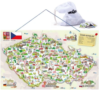 DŘEVO Mapa ČR magnetická 3v1 puzzle + společenská hra + didaktická pomůcka DŘEVO Mapa ČR magnetická 3v1 puzzle + společenská hra + didaktická pomůcka